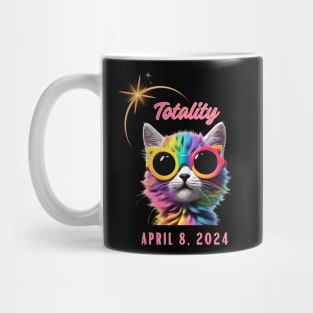 Cute Solar Eclipse 2024 Cat Wearing Rainbow Glasses Mug